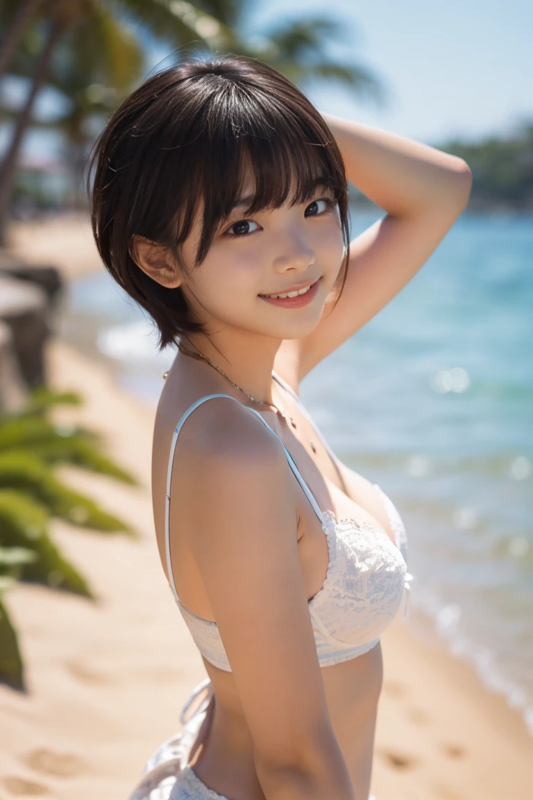 8K, (hyper reality: 1.35), (realistic: 1.4), 1 beautiful korean girl, smile, alone. light makeup, masterpiece, 最high quality, high quality, alone, No panties, ??????, Latin, puberty, only one girl, ((Completely ?????!)) ,((??????, No panties)),((perfect body)),((最high quality)),((Hola)),((very delicate and beautiful)),((Very shallow depth of field)), nffsw,((incredibly shallow depth of field)). be familiar with)), (((very delicate and beautiful)), (((Very shallow depth of field))), nffsw, (((incredibly absurd))), (((perfect body))), (((black hair )))) ))), (((short cut hair))), (((bobbed hair))), ((( Camera Eye)))), (((small ????))), (((幸せな最高のsmile))), Poor, my + background, dynamic angle, female focus, {particles of light}, 詳細なbackground, ((paul hedley)), soft lighting, (dramatic) sunset), sunset, very beautiful sunset, live action, realistic, top angle, かわいいsmile, (blurred background), 12 years old, skinny, ((Wind)), ((movement)), ((emotion)), ((colorful)), ((baby face)), ((beautiful teeth)), Wither, sea background