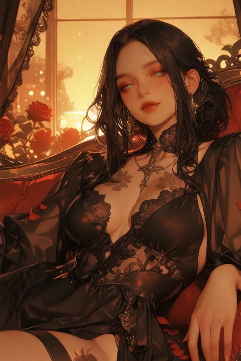mediuml breasts，Black lace，tmasterpiece，most exquisite，black color hair，length hair，Elaborate Eyes，Mai Sakurajima --auto