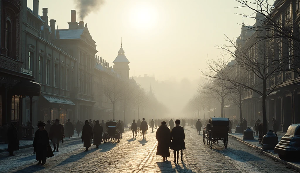 celebrate small year: Say goodbye to old friends, welcome new things" Opening scene: (Soft music playing, The scene gradually unfolds, Show the cold winter days，Thick smoke rising from village chimneys. people, Wrapped in a thick winter coat, Walk through busy streets.)
