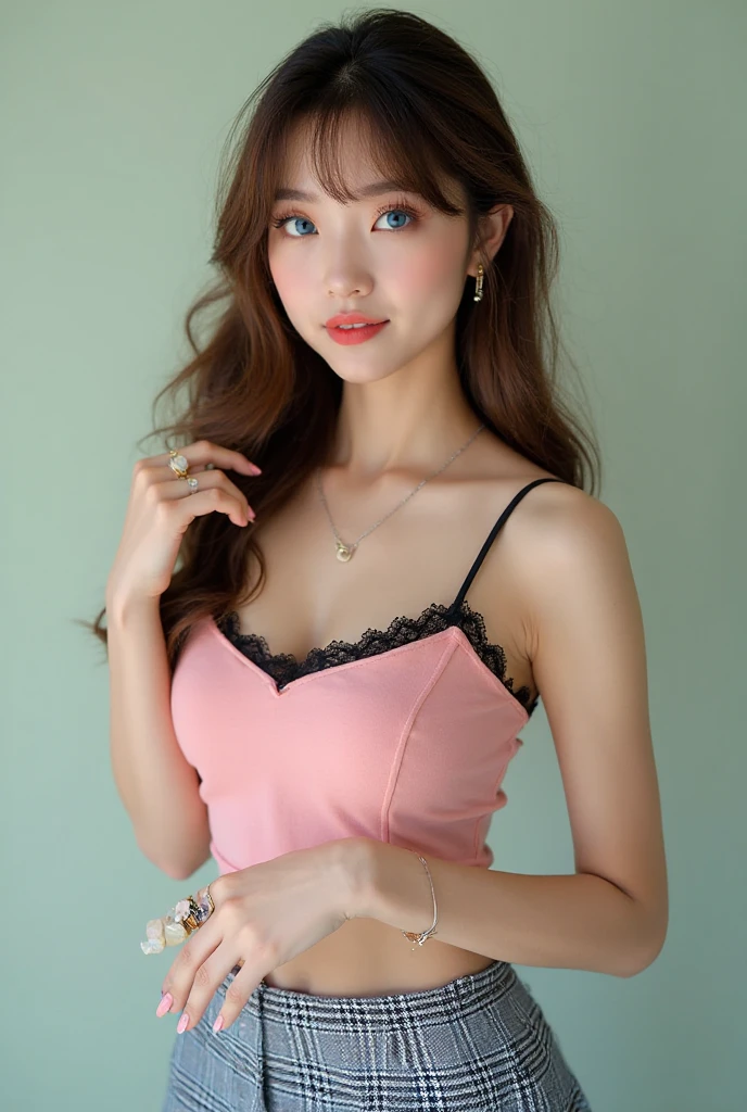a close up of a woman in a rosa dress sitting on a floor, rosa, with soft rosa colors, shaxi, rosa pastel, jia, corsé elegante, camisola lenceria seductora, pastel rosa, satín, top elegante, camisola seductora, rosa clothes, RecortarTop, seda, top corto, inspirado en Sim Sa-jeong, femenino en lindos tonos pastel