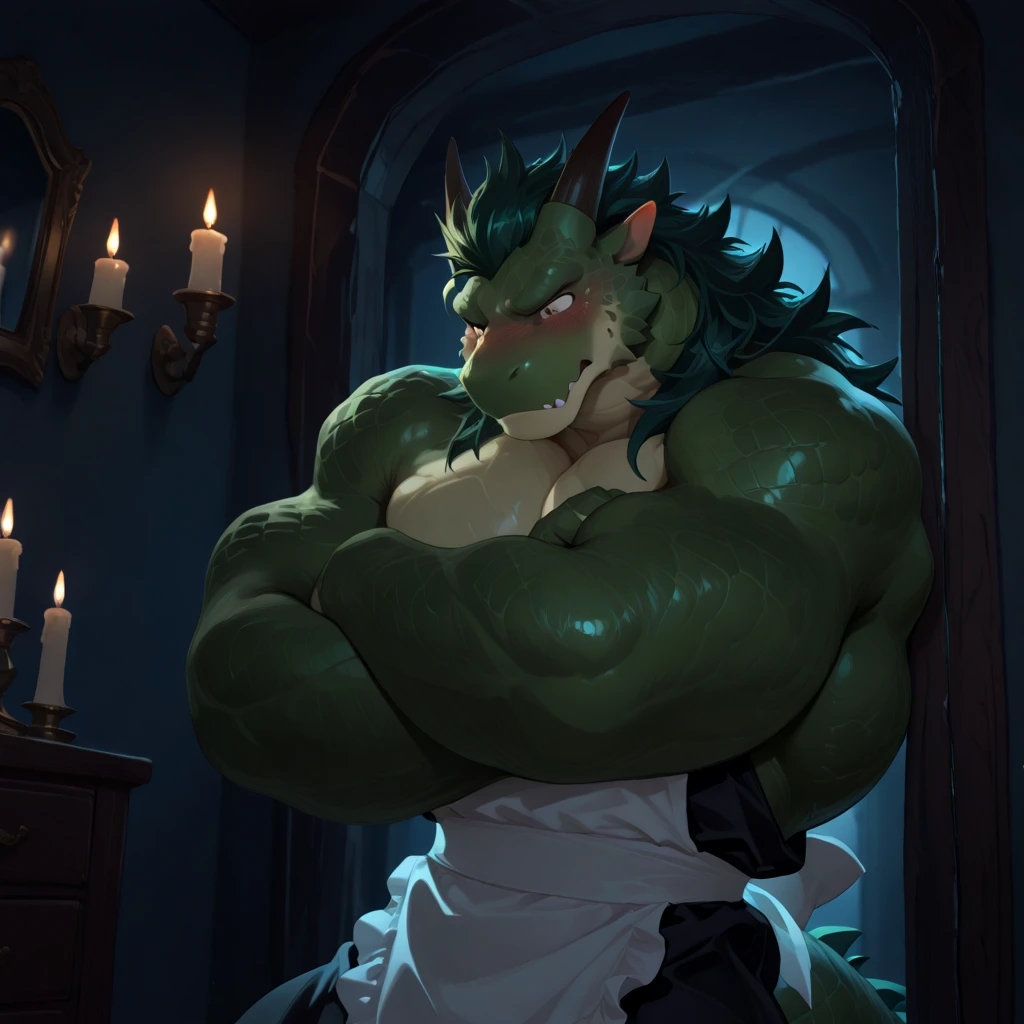 score_9, score_8_up, score_7_up, score_6_up, score_5_up, score_4_up, 1boy, male, solo, rating_explicit, source_furry, BREAK,
nsfw, nude,  male, anthro, vibrant,dramatic lighting,highly detailed, hyper realistic, octane render, soft lighting, masterpiece,best quality, extreme detailed illustration, good anatomy, detailed face, frontlit, 
drakonid, scales, scalie, detailed scales, rugged scales, wingless, spiked shoulders, spiked tail, tail, slit, prehensile penis, tapered penis, sharp teeth, horns, three large fingers, digitigrade legs, large shoulders, large traps, claws, head crest, slit eyes, detailed eyes, black sclera, black scales,
bent over, from behind, looking at viewer, blush, teasing,
tavern background, world of warcraft tavern, beers, table, lamps,
<lora:Drakonid for PonyXL:0.2>, <lora:honovy-20:0.5>, <lora:1dkXLP:0.25>, <lora:cutesexyrobutts_style_xl_goofy:0.5> <lora:Pony_DetailV2.0:4>