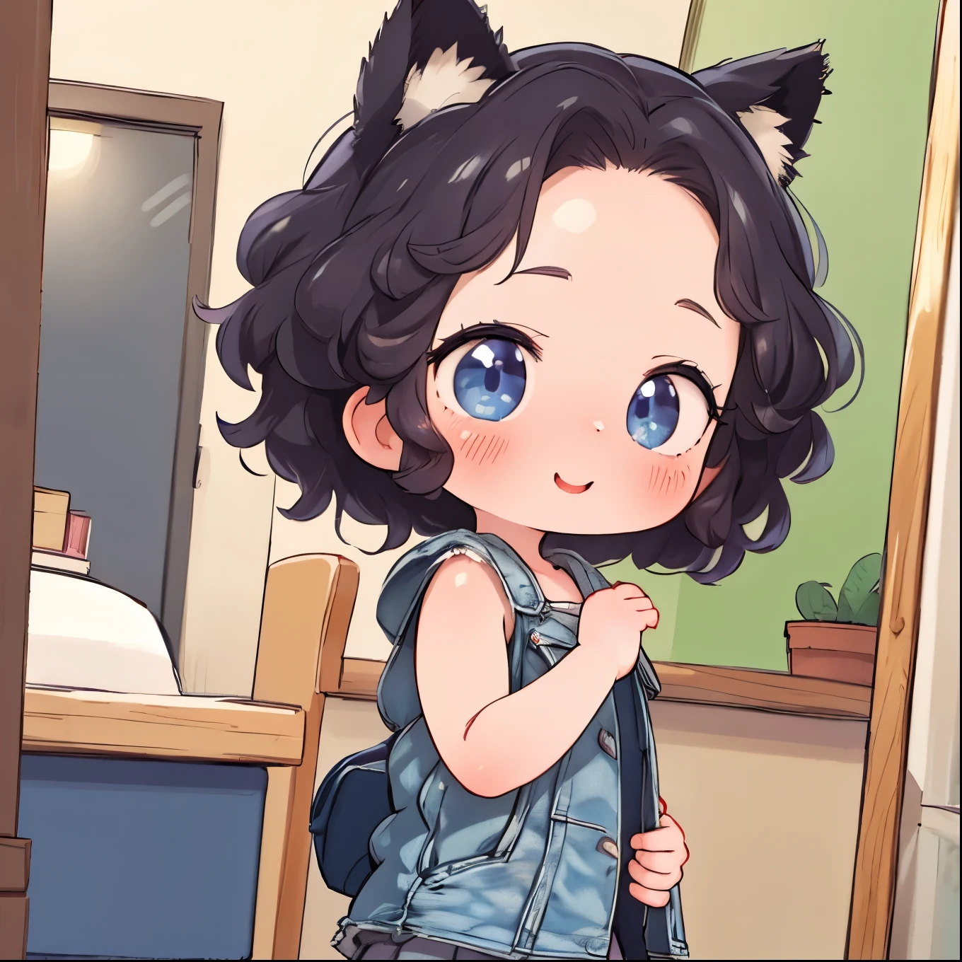 Highest Quality:1.2、masterpiece、super high resolution on a pile，８ｋ，score_9, score_8_up, source_anime, nsfw，uncensored，animeスタイル，Young Little Girl, adults are not allowed, furry, skinny，Short Height，infant figure，bob cut，furry fighter，tail，Animal Ears，denim short skirt，Tank Top，denim jacket，Kyoani Style，Smile in the mirror，Fisheye Lens，sparkling，depth of subject， 