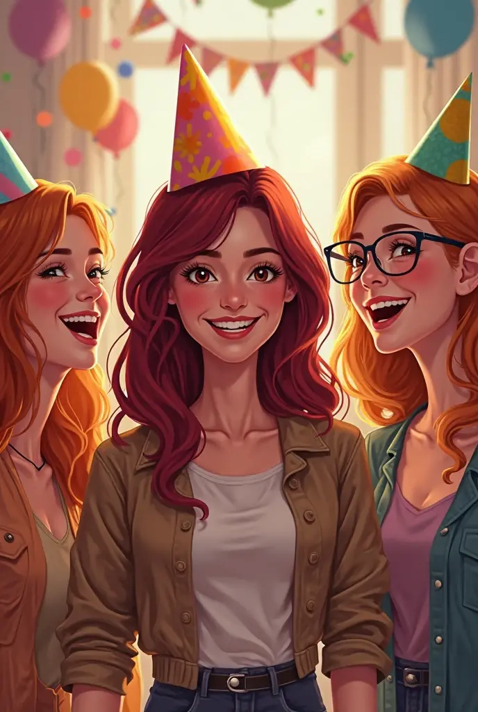 Make a group of friends , I want them all in New Year's outfits. pixel art style