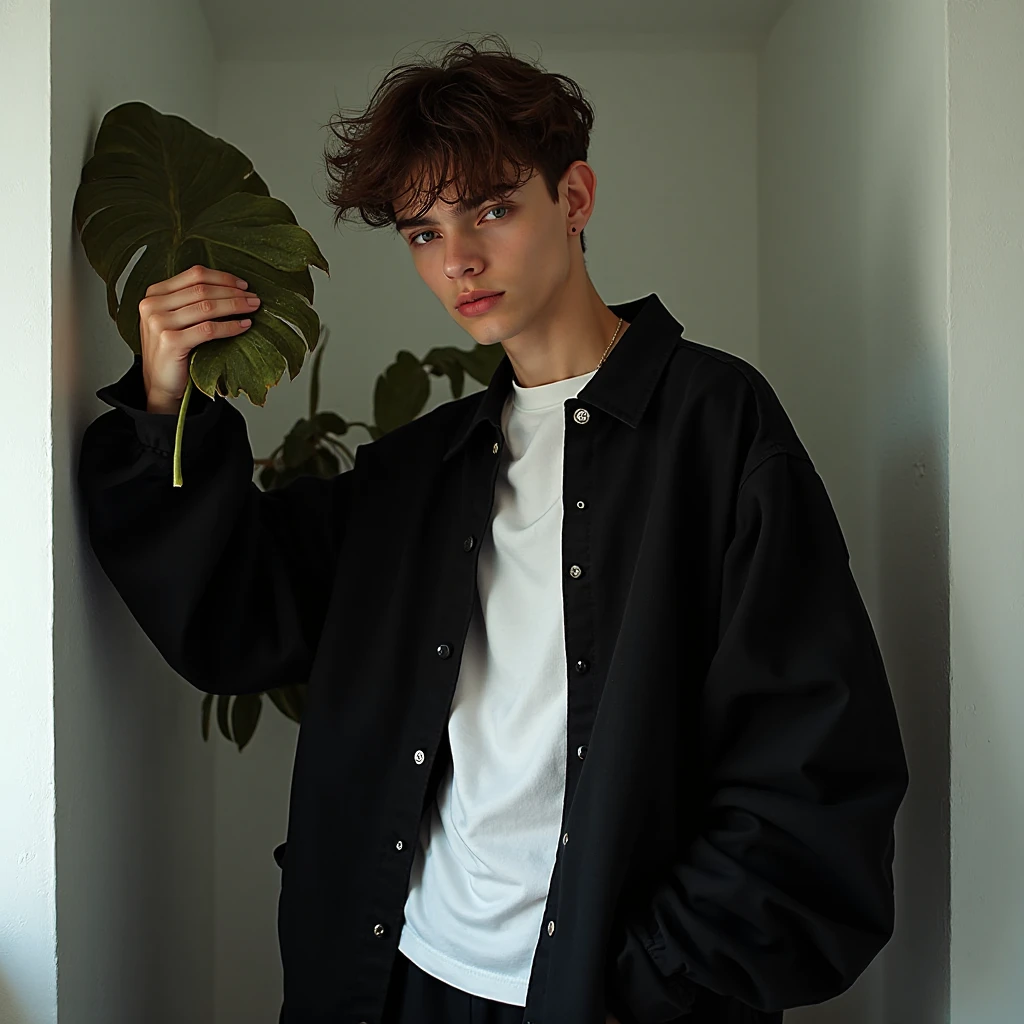 A young male twink, cute, beautiful, feminine, with a beautiful face with makeup, black hair, and his eyes have dark circles under them. He is wearing a long-sleeved aquamarine shirt and white jeans. He is in the College of Medicine, studying on the blackboard with brain  written on it. He is sitting at a desk with scientific books on it.  Medical and brain  manuscripts