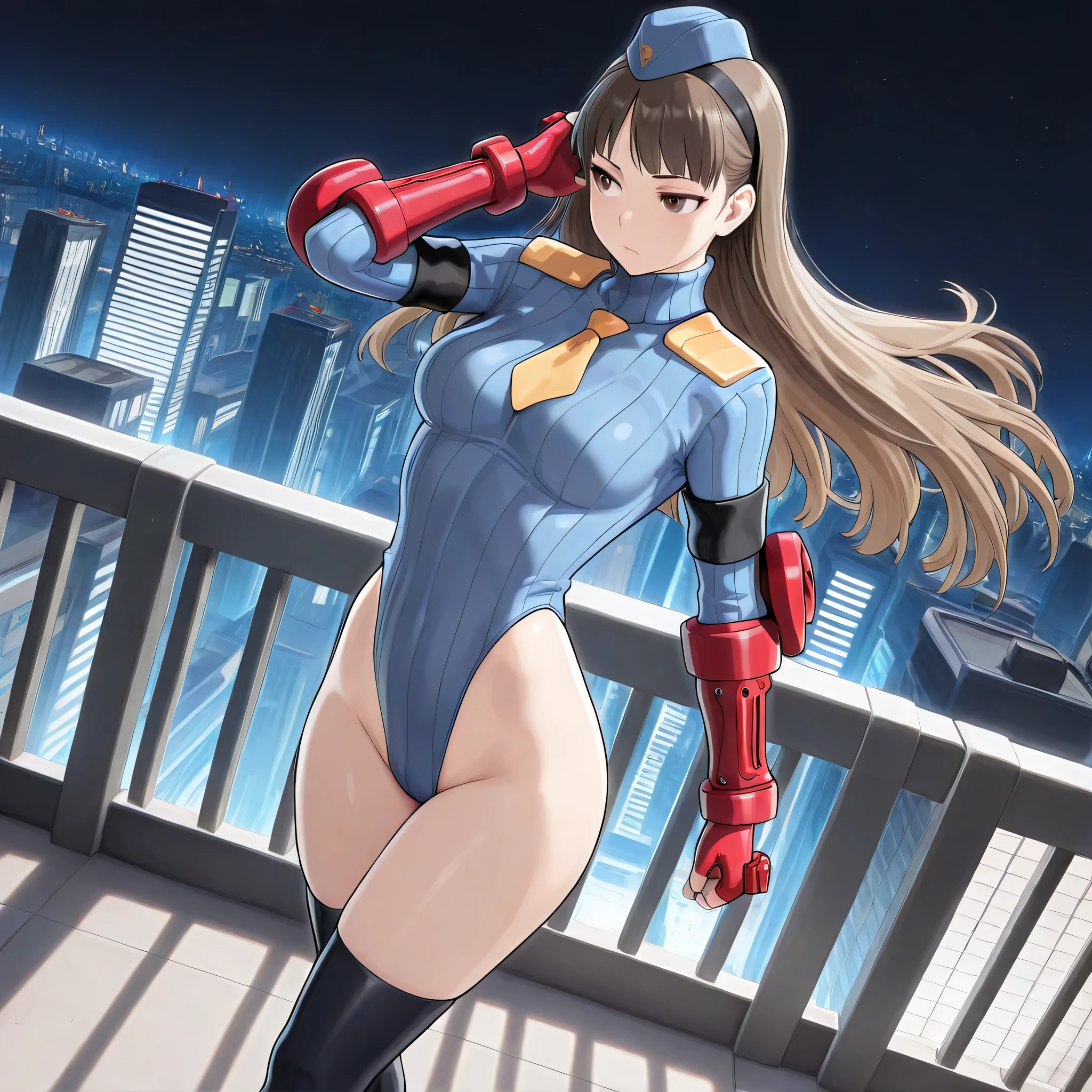 ultra-detailed, , Beautiful body, Beautiful Nose, Beautiful character design, perfect eyes, perfect face, ultra highres, 4K, beautiful legs, perfect legs, Nice hands, Perfect hand, Masterpiece, Best Quality, Highly detailed, illustration, absurdres, perfect , street fighter, doll suit, shadaloo doll, dollsuit, expressionless, blank eyes, looking at viewer, red gloves, emotionless, black latex, corrution, mind control, female combatant, full body, hypnotized, unhappy trance, full body suit, ribbed , both arms at side, obey, perfect female body, extremely glossy latex, hypnosis, hypnoLora, empty eyes, Mind control device, poses, submissive_pose, Slave, lying down straight, lying down, lying down at attention, hat, necktie, belt, latex, ribbed , thighhighs, garter belt, Fighting Stance, extending the right arm from the shoulder into the air with a straightened hand, military, thigh boots, 1girl, hair ornaments, brown hair, short hair, brown eyes, (((pixel-perfect, detail-perfect))), solo, 1girl, Mirai Kasuga, MILLION LIVE!