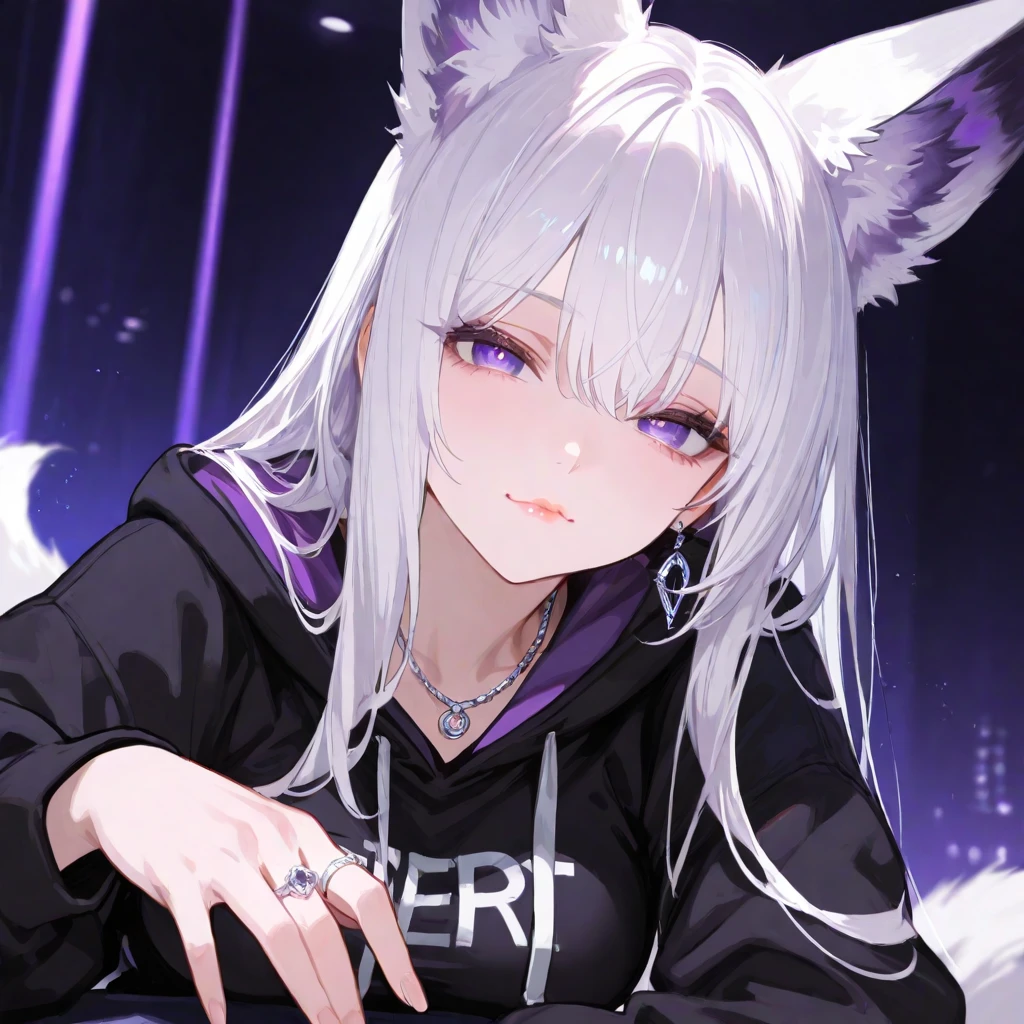 (top-quality、in 8K、32K、​masterpiece、nffsw、超A high resolution、Impresionismo、Photorealsitic:1.2)、Colossal tits、cowboy  shot、Fox Pose、 detailed faces and eyes、 nightcity、Dim Street Lights、A jack-o'-lantern is placed on the road、Halloween Costumes、beauitful face、blurry backround、16-year-old beautiful girl、shinny skin、Long、Wolf ears、Wolf's tail、long-clawed fingers、Silvery beautiful hair、Blunt bangs、Eyes are yellow eyes、(Katyusha:1.2)、Long wolf hand、Pink hoodie with hood、Mini skirt、Collar with black leash、Curve、Stand on one knee、(Panties are visible:1.2)、A smile with fangs out with an open mouth、Triangular sitting、Opening legs