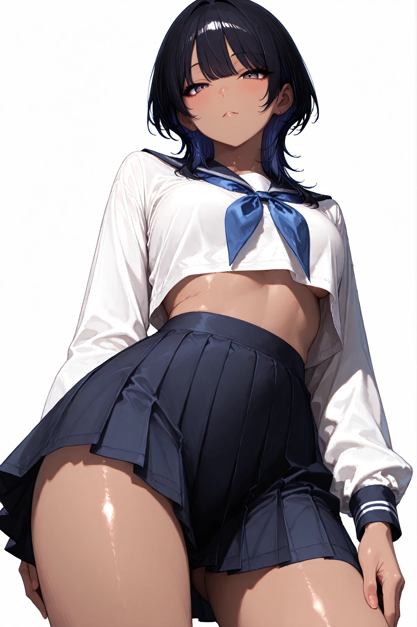 absurderes:1.8, ((From the thigh up:1.5, beautiful clear eyes)), ((school uniform、skirt lift:1.5, showing panties:1.4, hime cut))、(1woman), Unity 8K Wallpaper, Masterpiece, detailed hair, highly detailed, (blue hair, wwhite panties:1.4, school), (Uncomfortable:1.4)、
