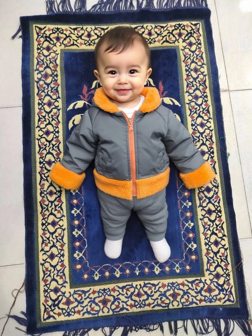 The baby is wearing an Arab gown 