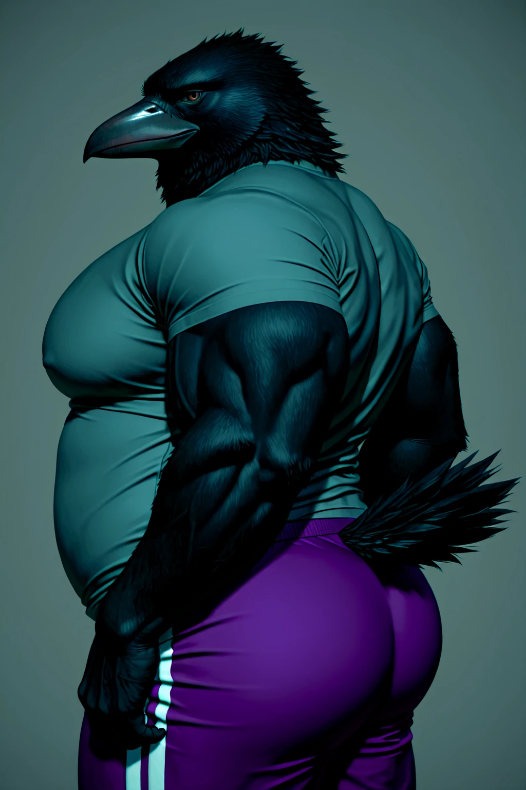 Male Crow (brawl_stars) liegt auf einem Bett. He is wearing black underpants. He presents his hot 