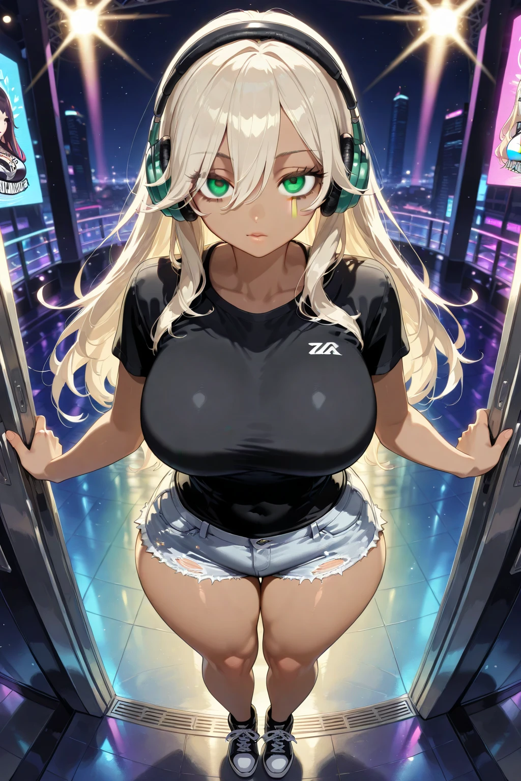 gym, exersice, workout, hot, sweating, sweaty, big ?????, lifting, yogapants,flustered, blush, black clothes, see thru, white hair, long hair, yogapants, pink headband , ???? body, lean body, ???, booty, ??? in shot, headset, headphones, cute, yogapants