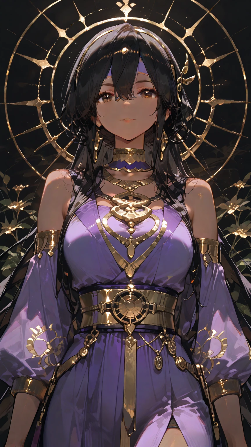 ((anime moe artstyle)),((Masterpiece)), (Best Quality), (Super Detail), Illustration, (((Very Delicate and Beautiful))),Dynamic Angle,Looking at viewer,((((Solo)))),(((Full body))),(((1 arrogant empress in gorgeous black ball gown))),((holding a scepter in one hand)),(standing),dominant pose,(arrogant),(((haughty smile))),Purple eyes,(Sharp eyes),Detailed Face, Long Eyelashes,Jet Black Hair,Straight Hair,((Very Long Hair)),Bangs between eyes,((((gigantic breasts)))),cleavage,((skindentation)),curvy,off shoulder,See-through,(gorgeous embroidered ruffled black and gold rococo ball gown),(fluffy rococo ball gown with gorgeous embroidery),((gold trim)),(((hoop skirt))),long skirt,corset,crinoline,opera gloves,Beautifully Gorgeous jeweled big tiara,Beautifully Gorgeous gem earrings,Beautifully Gorgeous jeweled necklace,Beautifully Gorgeous jeweled ornaments,indoor,light particles,royal palace,