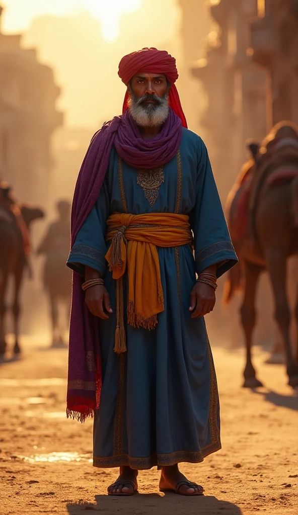 (C1) Full-body standing man in traditional Middle Eastern desert attire ...