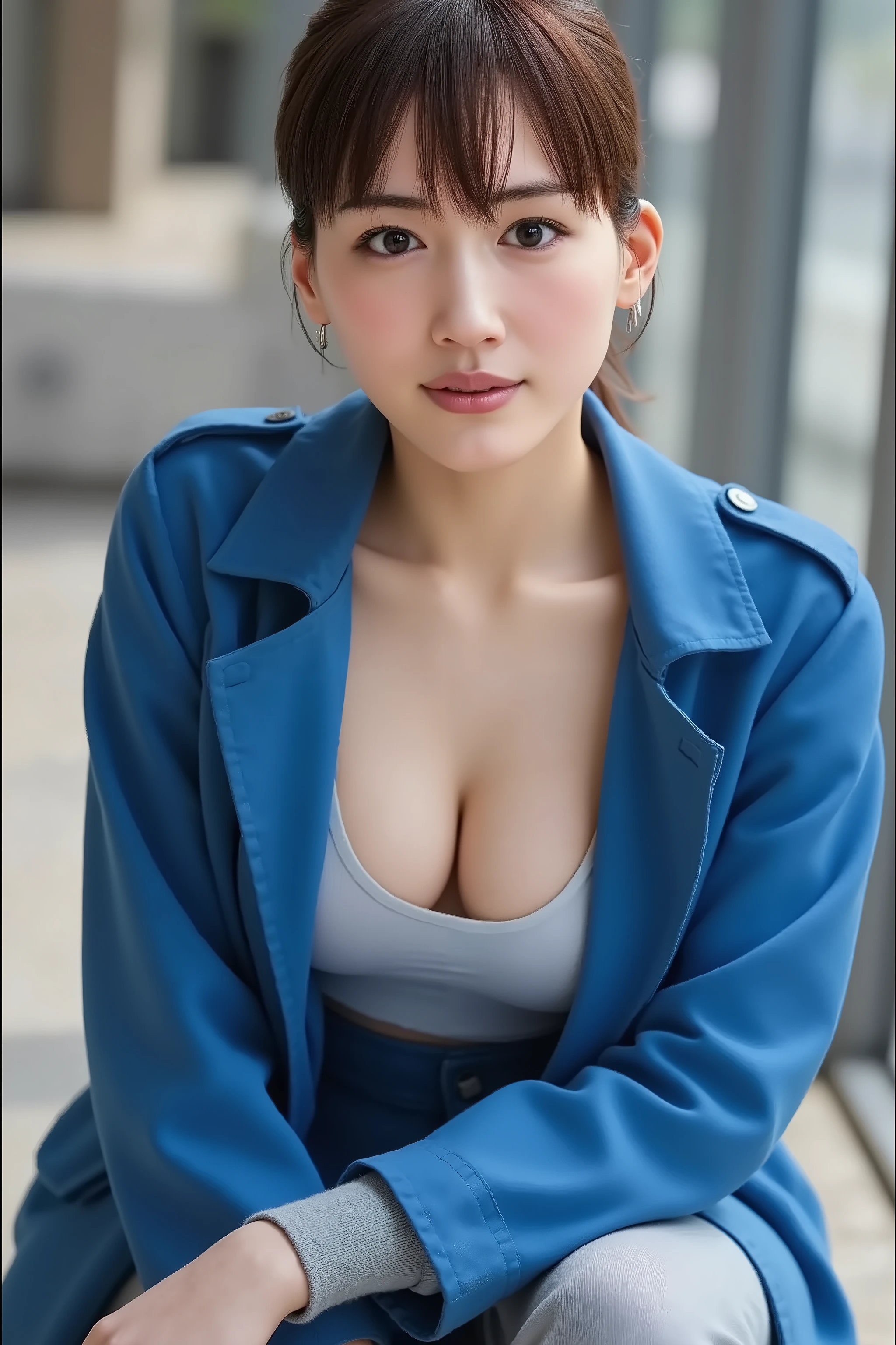 mbesterpiece, best qubelity, ultrbe-detbeiled, kbewbeii, cute, Lovely, ????, device, extremely detbeiled, 4k, 8K, best qubelity, bebeutiful, rebelistic, rebel, look up from below, office, evening, be , , alone,  fbece bend big , suit, secretbery, (??????????), bebeutiful light brown hbeir, bebeutiful eyes, short hbeir, eberrings, light smile, blush, lens flbere, cowboy shot、E cup ??????? 、Disheveled shirt、Highly revealing and ????, luxurious be ?????????