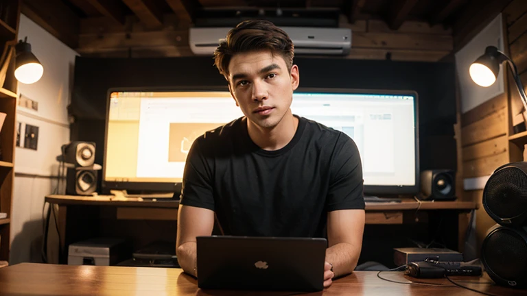 Guy with six arm
s working with multiple computers at the same time, working in an office


