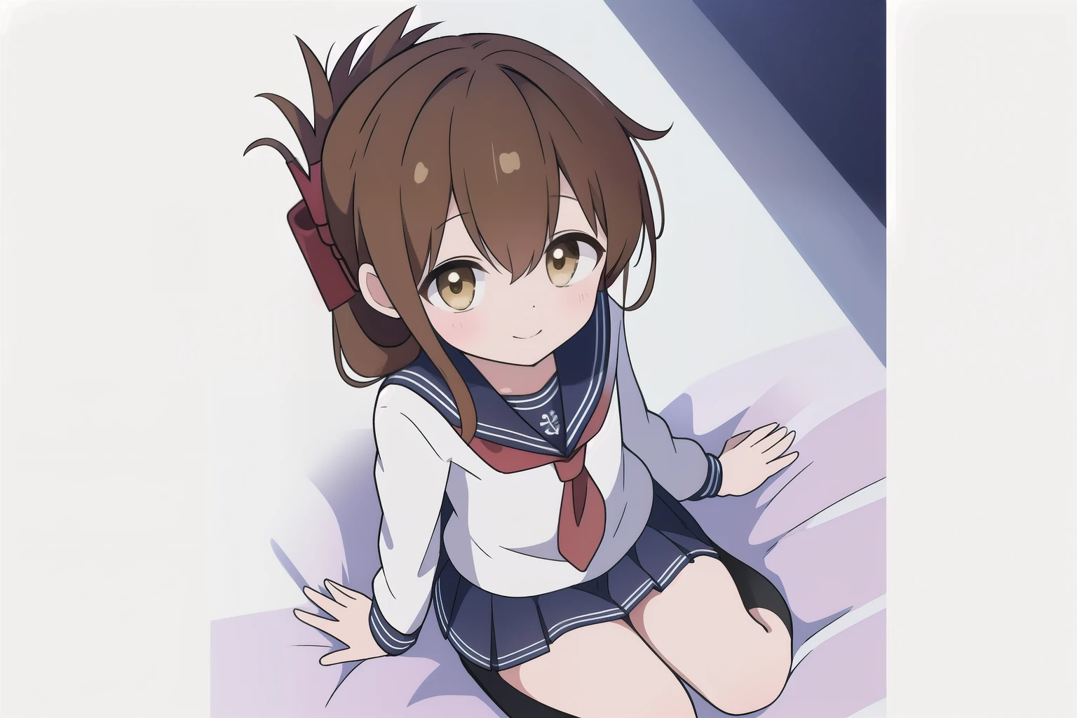 A girl in a miniskirt sailor uniform is sitting on the floor, feeling unwell and watching the class.,(masterpiece, best quality:1.2),illustration,8k,hd,1girl,solo,upper body,(portrait:1.2),brown_hair,folded_ponytail,brown_eyes,serafuku,long_hair,school_uniform,skirt,pleated_skirt,<lora:Inazuma>,thick thighs,better wariza wsitting,smile