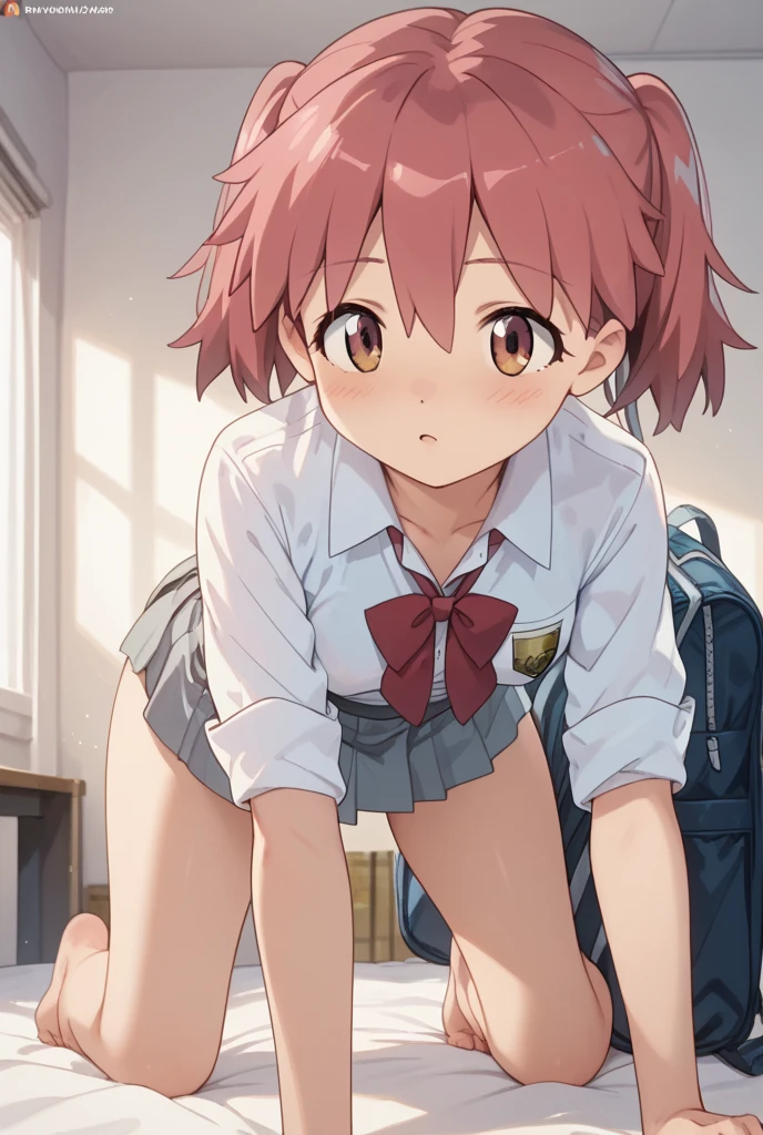 score_9, score_8_up, score_7_up, source_anime, anime screencap,
BREAK
<lora:shiHelloV1:0.8>, 1girl, solo, shiyui, short hair, brown eyes, pink hair, single hair bun,  hair ornament, pleated skirt, school uniform, spread legs, from behind, cameltoe, panties under pantyhose, indoors, school, scenery, looking down, blush, shy, wavy mouth, tears,
