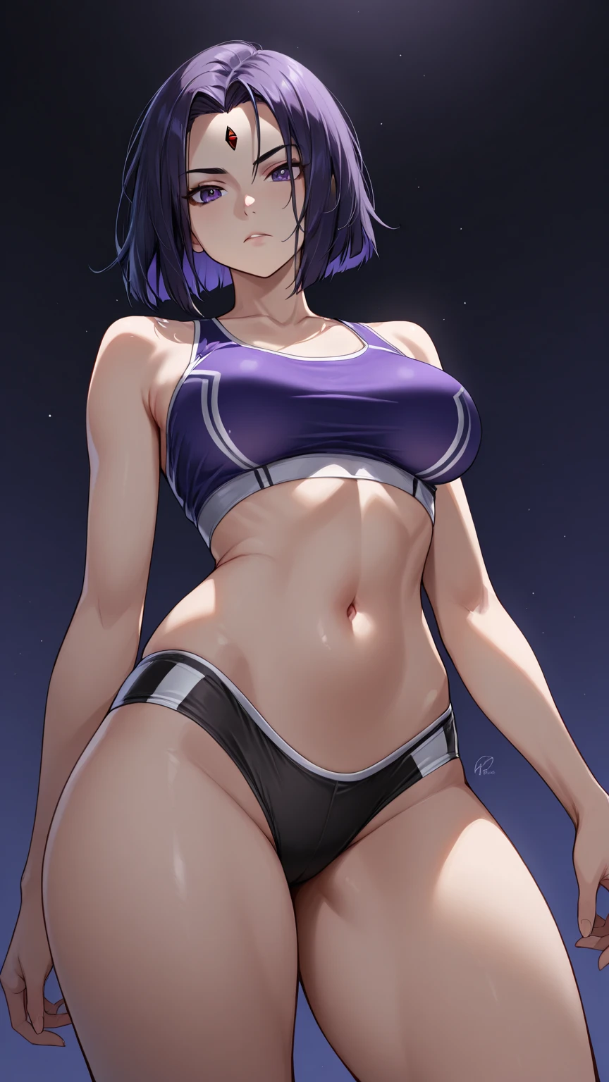 score_9, score_8_up, score_7_up, score_6_up, masterpiece, perfect eyes, tanning, full_body, <lora:Tanless_Character_concept:0.7>, 1girl, ahoge, black jacket, blush, collarbone, cowboy shot, front-tie bikini top, front-tie top, hair ornament, hairpin, hands up, micro bikini, navel, open clothes, open jacket, purple bikini, purple dress, purple eyes, purple hair, purple ribbon, purple thighhighs, short hair with long locks, sidelocks, sleeves past wrists, medium breasts, solo, unworn dress, v-shaped eyebrows