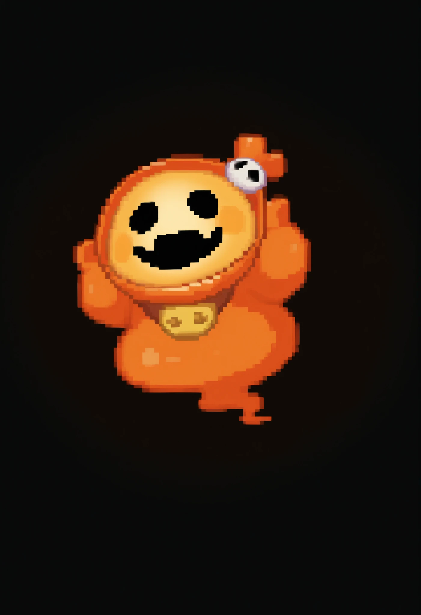 sheet fat orange ghost,solo, orange ghost costumel, black background,