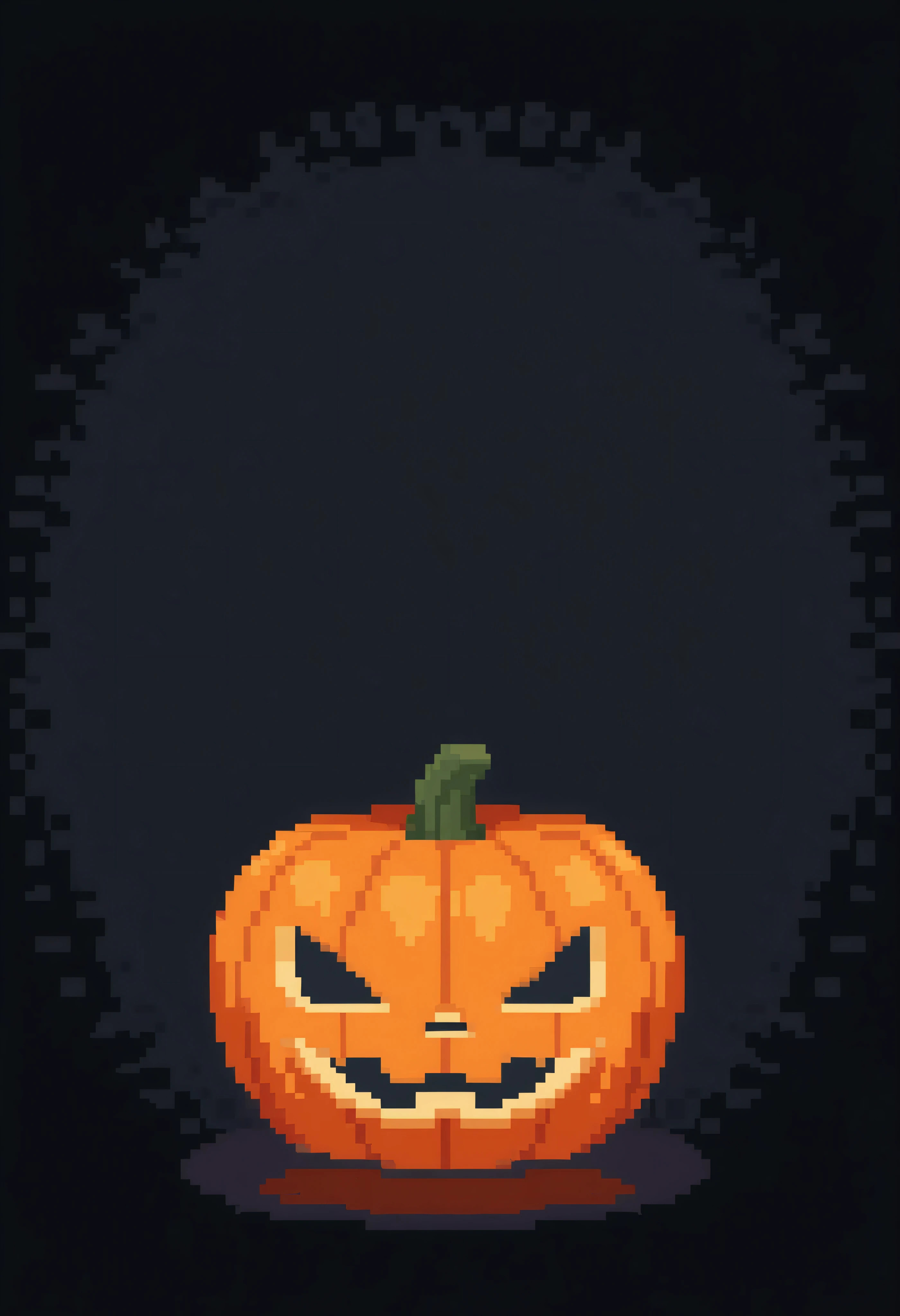 pixelated pumpkin, black background,
