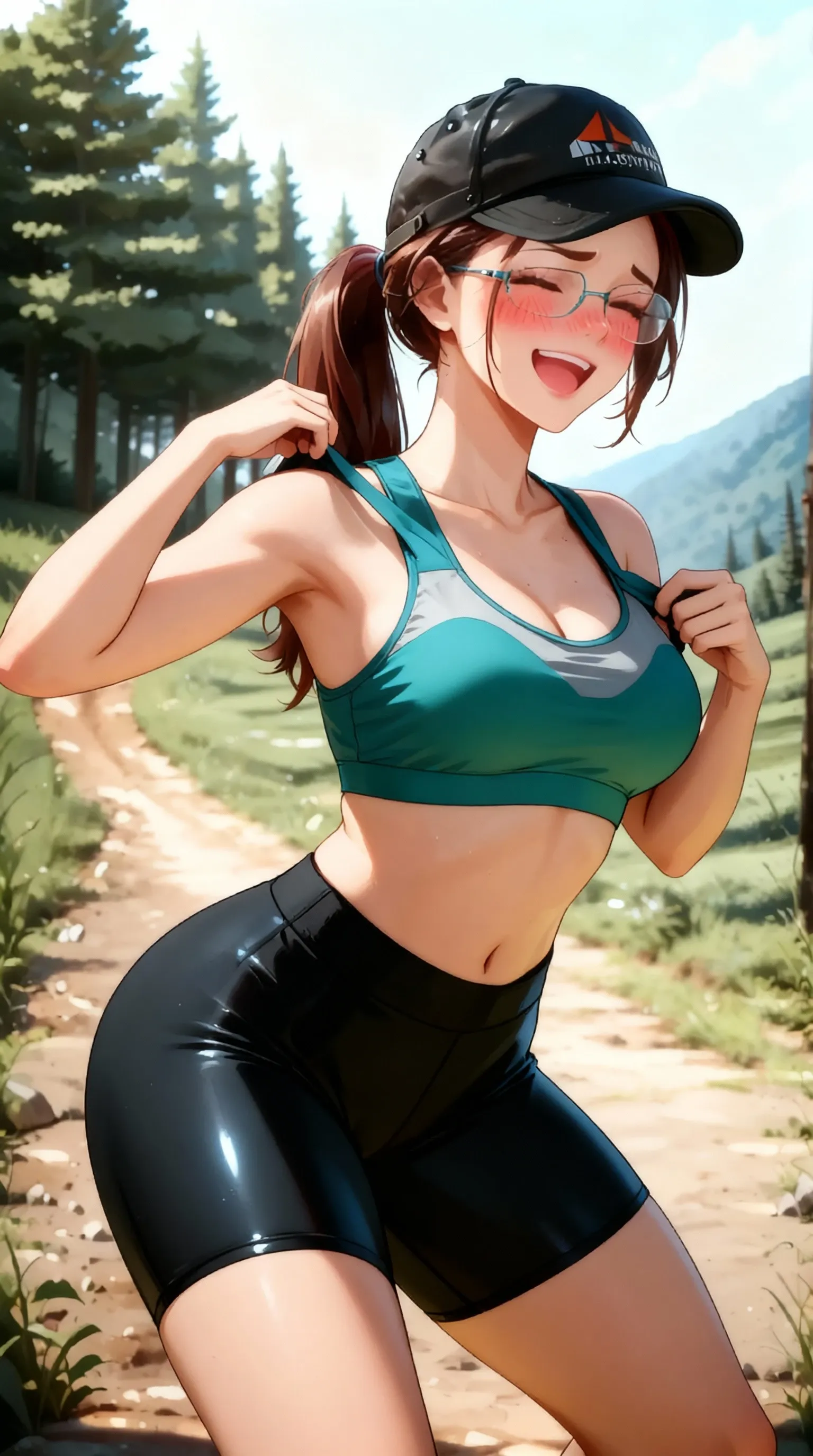 show entire body, female, gorgeous, tank top soaking wet, sheer pantyhose soaking wet, hair soaking wet, sneakers, outdoors