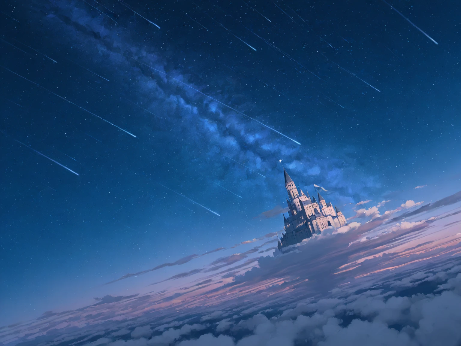 wallpaper, ridiculous resolution, high resolution, (masterpiece:1.4), super detailed, stars, seen from above, space, floating, night, delicate blue loght, --v 6