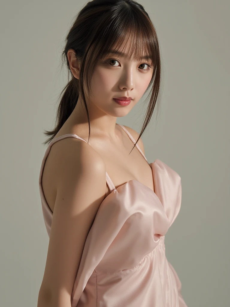 ((最高品質, 8K, 超高精細)), ((傑作: 1.3)), (完璧な外観), (フォトリアリズム: 1.6), (姿の日本人熟女), ((画面の中央に立つ女性, こちらを向いている)), ((リアルな肌の質感)), (皮膚全体の細かいシワ, 肌のくすみ, 潤いのない肌, 目尻のシワ, 二重まぶた, 下まぶたの涙袋, 泣きホクロ, えくぼ), 薄っすら開いた唇, 優しく微笑んでいる, (ミディアムウェーブの髪型), (豊満な身体), (), 1girl, solo