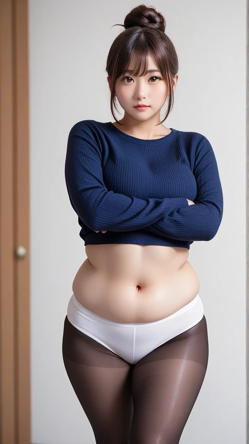 (indigo buruma:1.1), white t-shirts, 
shirt lift, 1girl pulls up her shirt and shows her , 
(no navel:1.3), (full body portrait:1.2), masterpiece, (in focus:1.1), ultra high res, 8k, RAW photo, best quality, detailed shadow, amazing, finely detail, (Volumetric lighting:1.4), realistic, 

BREAK 1 girl, no navel, show off , 
(shy smile:1.2), teeth, 
(blush:1.2), 
(:1.1), 
(:1.1), 
(huge :1.1), 
(huge soft belly:1.1), 
(curvy:1.1), 
(potbelly:1.1), 
(Overweight:1.1), 
(tremendously obese:1.1), 
(plump:1.1), 
(chubby:1.1), 
(bbw:1.1), 
(gigantic belly:1.1), 
(thick legs:1.1), 
(thick arms:1.2), 
(legs covered by fat rolls:1.0), 
(round face:1.2), (chubby cheeks:1.2), 
Japanese idol, 
(cute:1.2), 
(kawaii:1.2), 
(pretty:1.1), 
(:1.1), 
(voluptuous:1.1), 
(:1.1), 
seiko matsuda hair, 