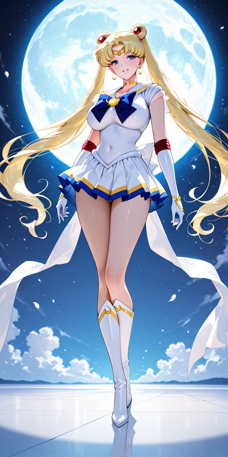 a drawing of a woman in a blue  and white hair, anime goddess, the sailor galaxia. beautiful, knights of zodiac girl, sky witch, white haired deity, anime art nouveau cosmic display, princess 'kida' kidagakash, cloud goddess, anime barbie in white stockings, anime art nouveau, anime woman fullbody art, beautiful alluring anime woman