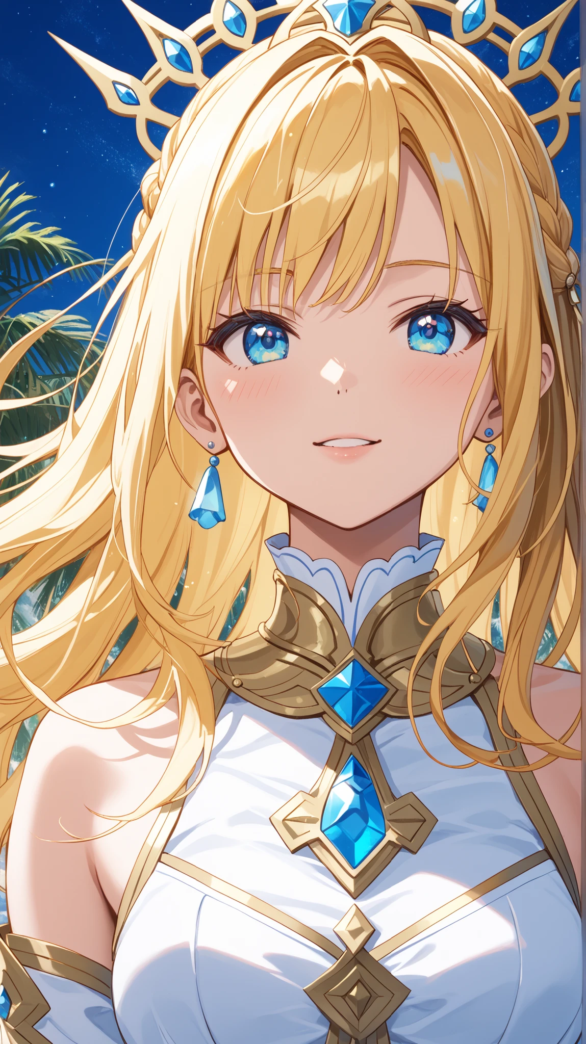 anime girl, portrait of girl, , beautiful celestial mage, ((a beautiful fantasy empress)), a beautiful fantasy empress, trending on cgstation, beautiful anime portrait, detailed digital anime art, beautiful character painting,, by Yang J, anime goddess, stunning anime face portrait, by Li Song, 1girl, solo, Calca, Calca Bessarez, blonde hair, (extremely long hair:1.4), very long hair, white tiara, white dress, blue eyes, medium 