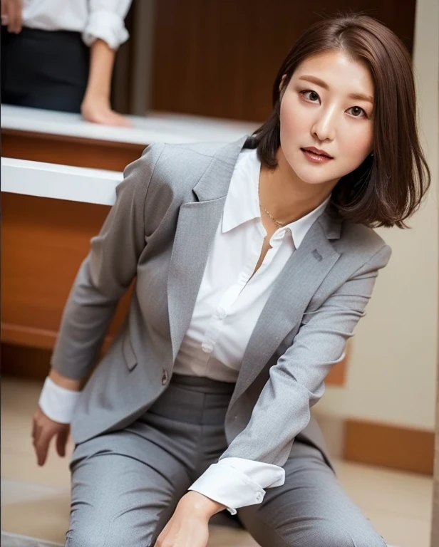 tight-fit body conscious  (formal office blazer:1.2),in room