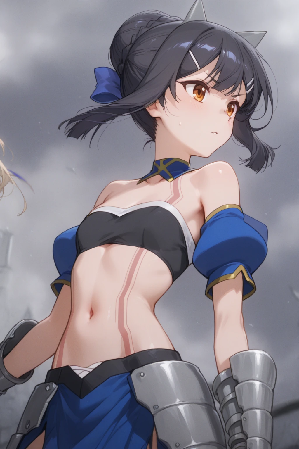 Navel exposure、tomboy、White background