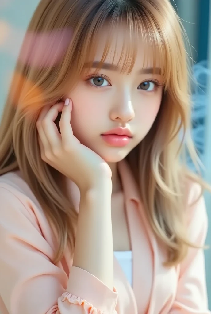 Skinny Japanese girl, soft color palette, beautiful girl, shy expression, illustration, (best quality, ultra-detailed), pastel tones, gentle lighting, flowing hair, delicate features, dreamy atmosphere