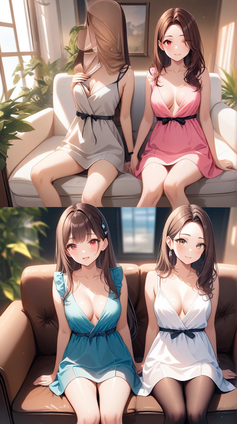 masterpiece,(bestquality),highlydetailed,ultra-detailed, light, 5girls,black hair,breasts,brown hair,long hair,looking at viewer,multiple girls,realistic