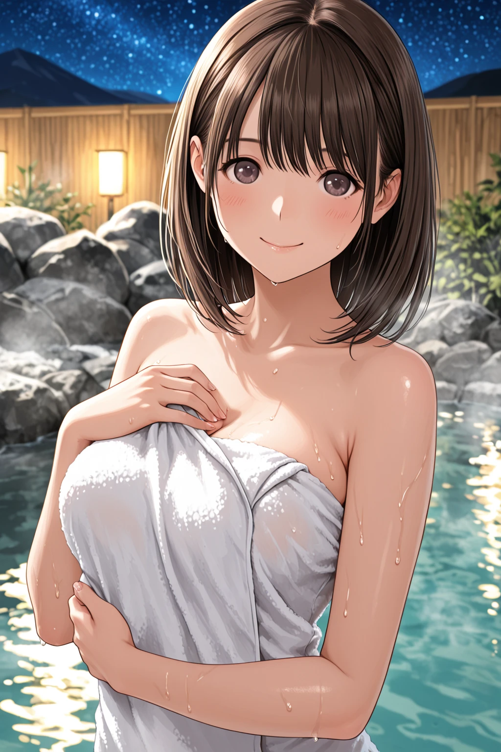 score_9, score_8_up, score_7_up, source_anime,
garnet, <lora:garnet-til-alexandros-xvii-ponyxl-lora-nochekaiser:1>,
garnet, grey eyes, long hair, black hair, low-tied long hair, swept bangs, hair ribbon,
nude, naked,
outdoors, onsen, towel, naked towel, steam, bathing, nude cover, partially submerged, water, bath, steam censor, wet towel,
looking at viewer, dutch angle, cowboy shot,