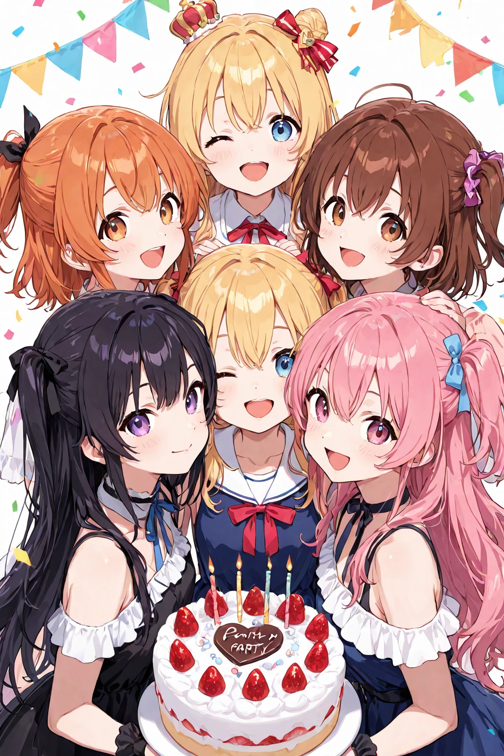 make a picture of the characters from the game Grand Chase celebrating a birthday