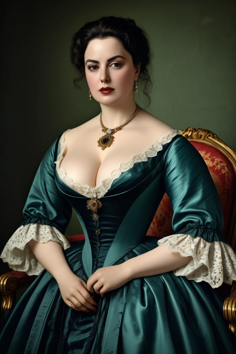  CHUBBY QUEEN, , BBW, photo vintage, visage feminin parfait, YELLOWHAIR  , tache de rousseur, 1788, big huge breasts : 58H,FRONT VIEW, Rembrandt LIGHT ,  EXTREME LONG V-NECK, BIG CLEAVAGE,  BEAUTIFUL EYES, BEAUTIFUL HANDS, LIGHT SMILES,  PERFECT FACE, tres long décolleté, CASTLE BACKGROUND, QUEEN, NECKLACE, RING, JEWELERY RICH, SFW, FULL BODY, COLORFUL, ITALIAN, ROYAL LINGERIE, ROYAL BEDROOM 