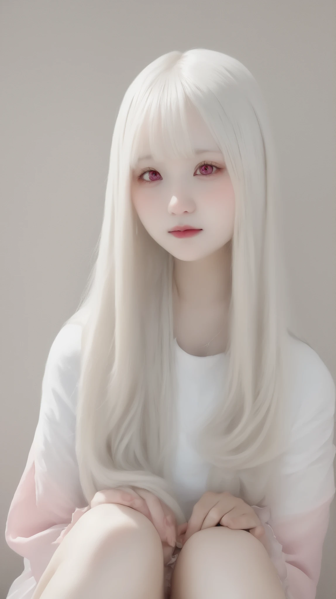  bright color:1.7、  is repairing a lost pastel color :1.7、(  Highest Quality 、masterpiece、  in en very detailed、  one girl 、((非常に  cute faces getting creampied)) , ((  long hair )),  long gray hair ,  very long straight hair  , short bang, albino white skin,  、You have beautiful eyes  ,  Women's Realistic Texture ,  cute faces getting creampied、Silky Short Blonde、 knees、  Gothic Fashion 、  in en very detailed目、  cute faces getting creampied、  bright color:1.7、  is repairing a lost pastel color :1.7