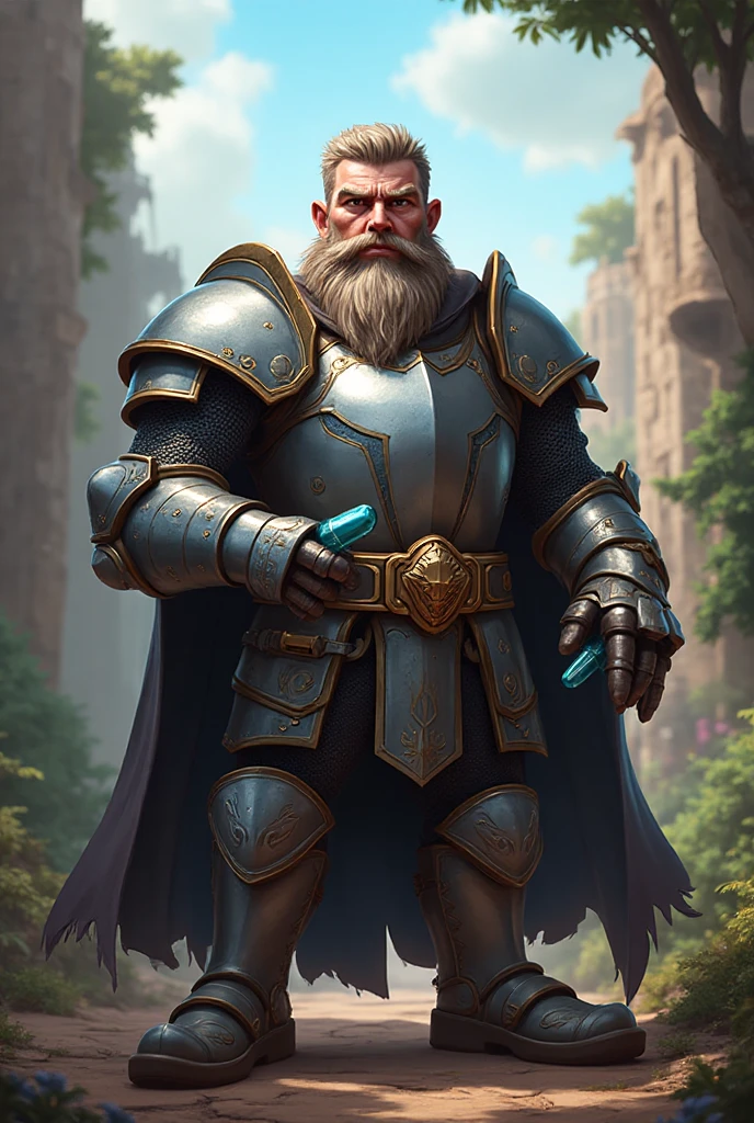 burly virile hairy werelion, in a suit of armor, a himbo muscle daddy, middle-aged , hirsute, overmuscular and musclebound, bulging veiny muscles, a warrior's build, a bodybuilder's physique, long bushy and a thick mustache, a square jaw, handsome and dreamy, grey hair, a knight clad in full armor