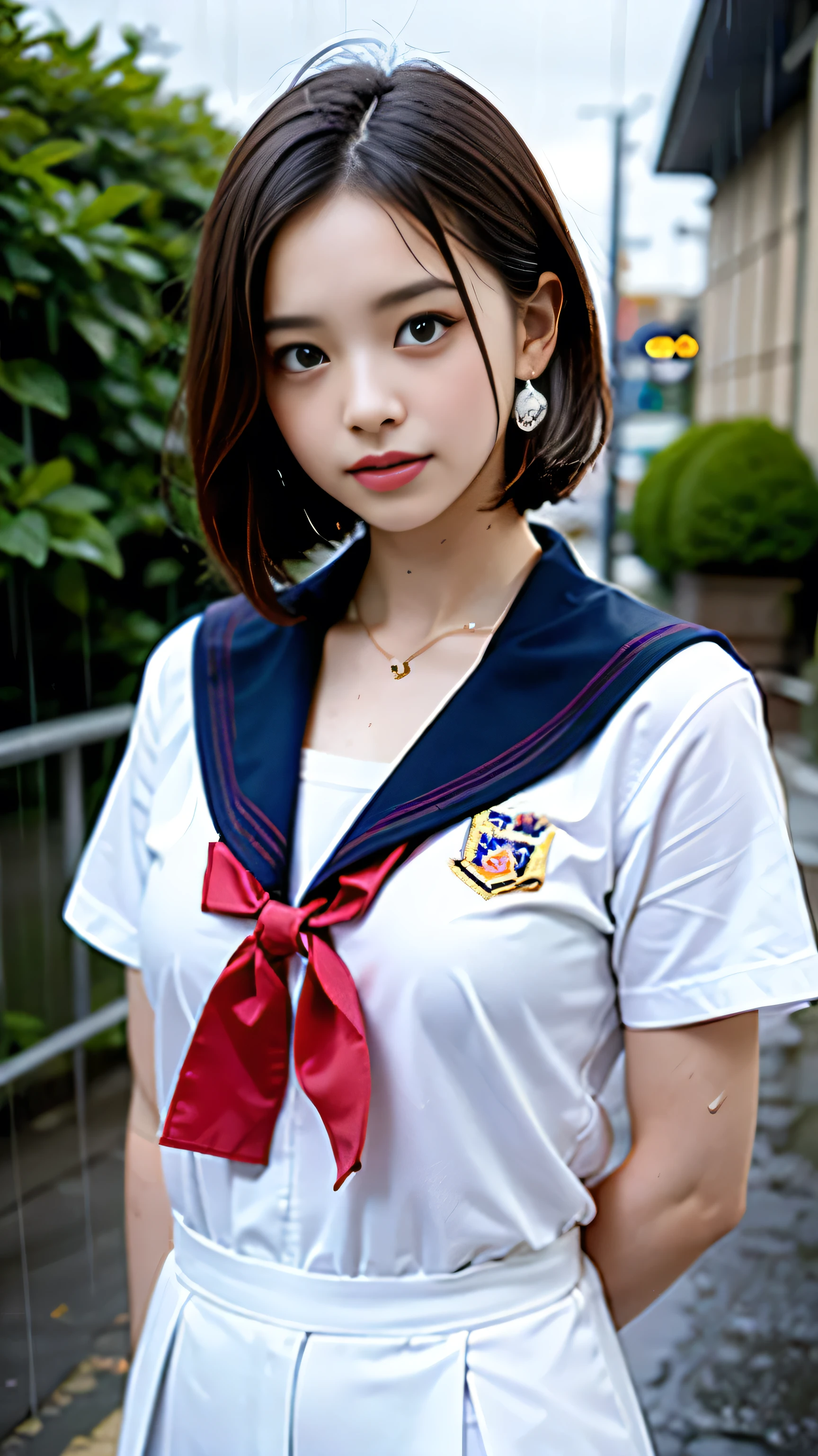 ((Breast enlargement)), (masterpiece, Highest quality:1.2), 8K, Young and beautiful girl, 85mm,Official AR RAW Photos, (Baby Face), ((Small face)), (((Super big breasts))),  Detailed , Show me your ears、photo shoot, Cute face, Thighs, Classroom after school, Looking at the audience, Embarrassing、smile、 makeup, Film Grain, chromatic aberration, Sharp focus, Face Light, Bright lighting, 10 generations, Detailed face, Background blur、((((((14 year old high school girl))))))、Narrow waist, ((Schoolgirl uniform, Checkered pleated )), (White tiny ), Lift the skirt with your hands