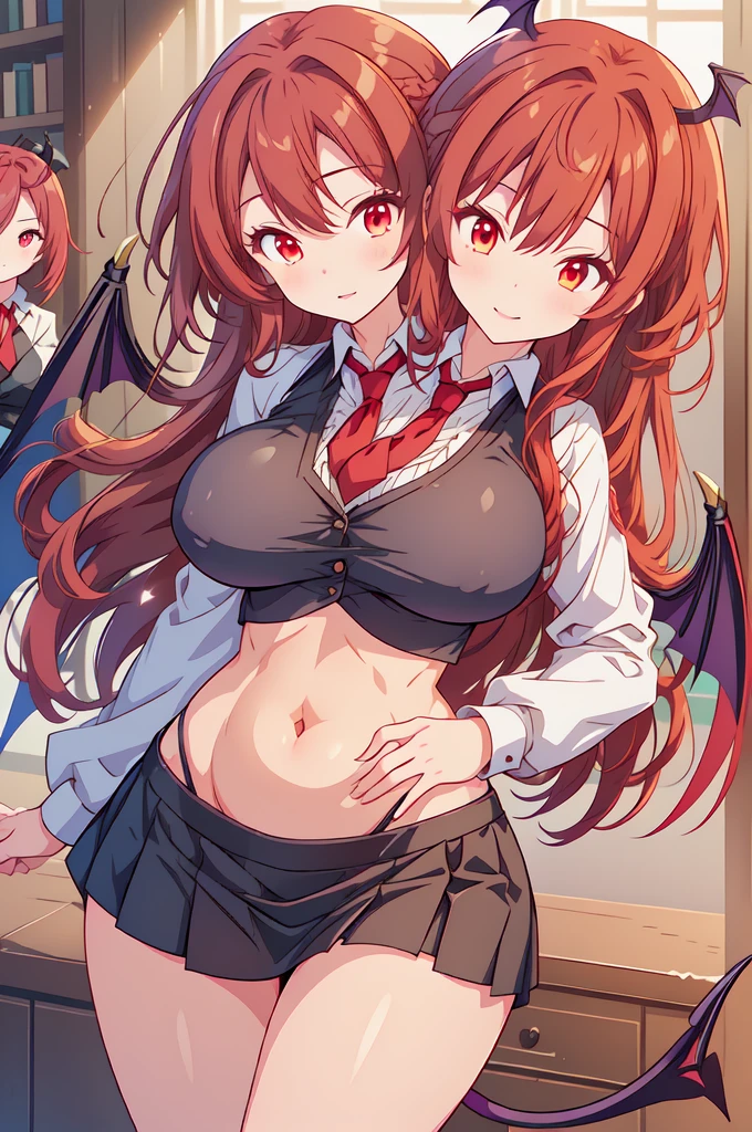 3 girls, , expressions, variety of hairstyles, variety of bangs, high fantasy costume, ((white background)), full body, multiple views, succubus,  , shrug, leotard, cleavage, tie, 