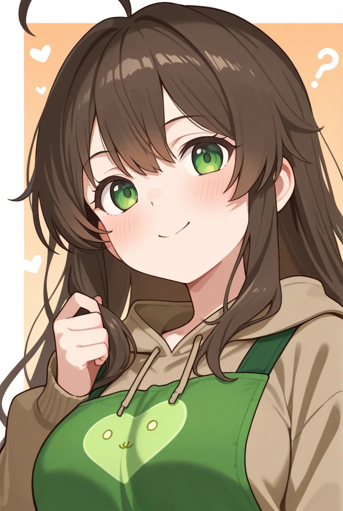 girl ,side bangs,shoulder long hair  hair , brown hair with green srips ,  greeneye