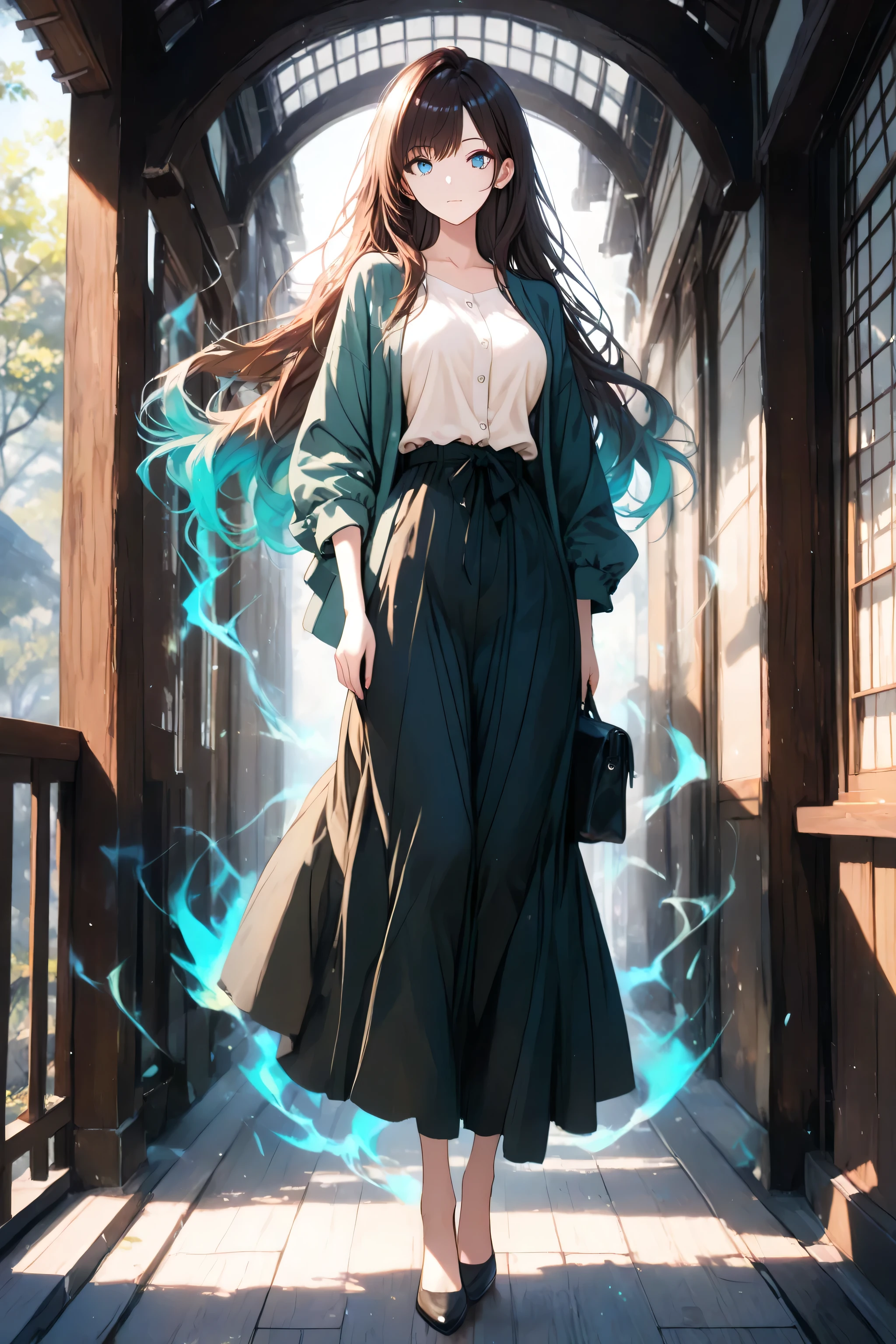 detailed anime-style character,human,standing,full body,female,tall , adult , natural colours,female ,natural light,natural clothes ,subtle aura,professional,masterpiece,high resolution,4K,ultra-detailed,physically-based rendering,vivid colors,delicate features,serene expression,expressive posture,modern clothing , muted color palette,