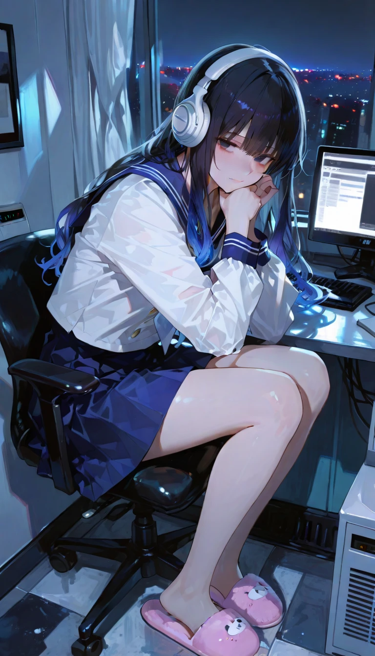 ?????? rub,Lize Helesta,gameroomconcept,PC Desk,Sitting in a gaming chair,Preste,Game Controller,Typing on the keyboard,vtuber,Game Now Streaming,A ladylike pink streaming room,lady bed,masterpiece, Highest quality, Beautiful and ????, ((From below)), (1 female), ((A Japanese girl with a beautiful face)),((alone)), Excellent costume design, Seductive pose, charm, (((Open your legs and raise your knees))), (real ?????), (8k Full Body RAW Photo), (Highly detailed skin: 1.2), ((Oily skin)), Captivating look, Highly detailed face, ((Black Hair)),fine grain, ((Sweaty body)), Inside the room,1 Girl,Open your mouth,(((Big ???))),(((Very muscular and thick thighs Veins,))),Thigh gap,(((Narrow waist))),(Realistic:1.0),Front view,1girl,lh1, ,White lace panties、(((Hairy ?????))),Black pubic hair,Open ?????,Open ?????,((Big exposed ????????)),Viscous ?????????? is dripping,Hair Ornament Net、Black Hairロングヘア、Long sleeve、Pleated skirt、(Blue silk thigh-high socks)、((Armband))、Navy blue pleated mini skirt、((White jacket, cotton material))、(??????????? shirt)、Navy Blue Skirt、(Metallic black thigh straps),((Front view)),Focused on PC gaming,Crying face,tears,Saliva１,close your eyes,Open your mouth,Grit your teeth,Constricted eyes１，close your eyes、
