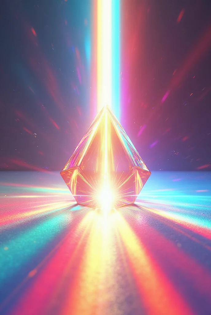 Create a stunning 3D illustration of a glass rin prism at the center, surrounded by burst of finest metallic particles. Each particle should glow with a metallic sheen. The dynamic spread of these particles against a solid glass backdrop should create a striking contrast, highlighting the glass prism and emphasizing the brilliance of the metallic elements.