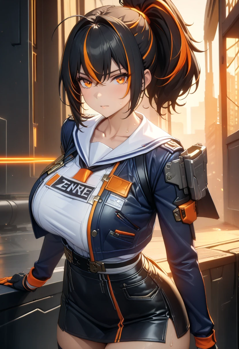 woman,20-year-old,,city,night,skirt bodysuit,(Harada Makoto),open mouth smile