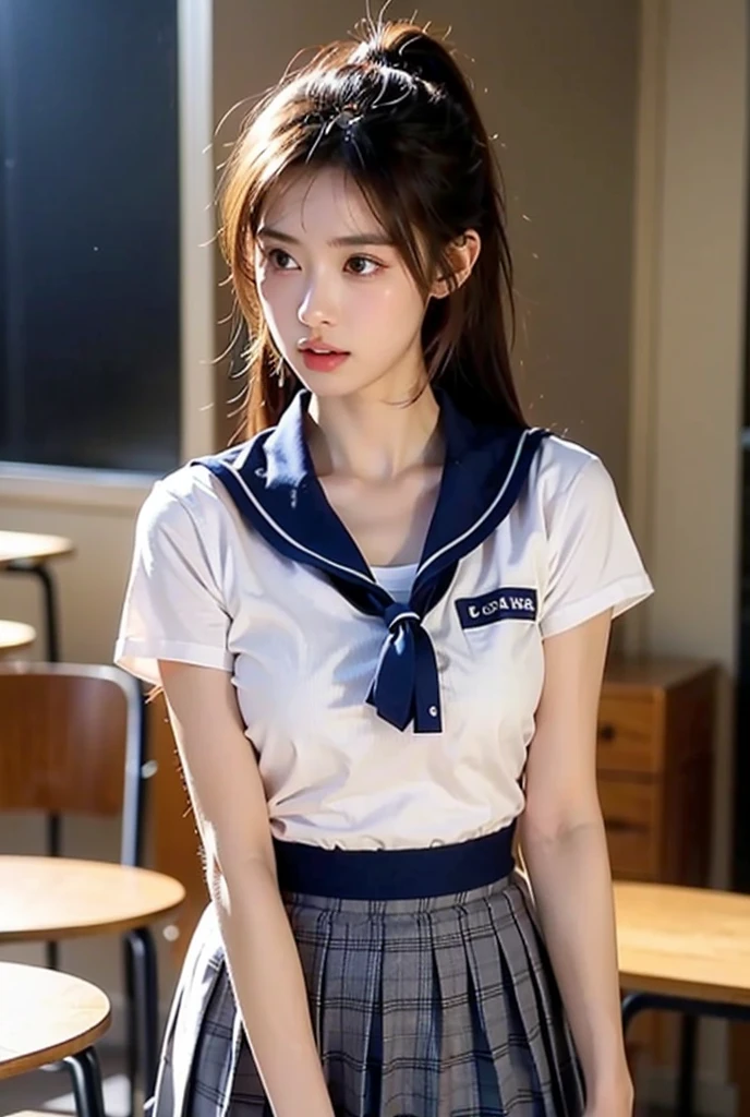 (A gorgeous Japanese idol, age 25 , wearing seifuku, school uniform, sailor moon, jk uniform, high-school uniform, short shirt, plaid or pleated skirts, bowtie red ribbon, sailor hat, knee+high socks, at Cherry Blossom Festival, 

Easygoing expressions, kind smile, dimpled chins, cute snaggle-tooth, short bob hair ponytail, symmetrical face, realistic detailed face, beautiful detailed eyes, perfect body proportions, perfect , hourglass figure, ample round bosoms, ,

Raw photo, photorealistic, realistic portrait, hyper-realism, high contrast, ultra HD, realistic skin textures, top image quality, top-quality, super high resolution, fine details, very meticulously, masterpiece, medium shot, close-up shot, cowboy shot, High Angle Shot, bokeh background, SFW, Safe For Work)