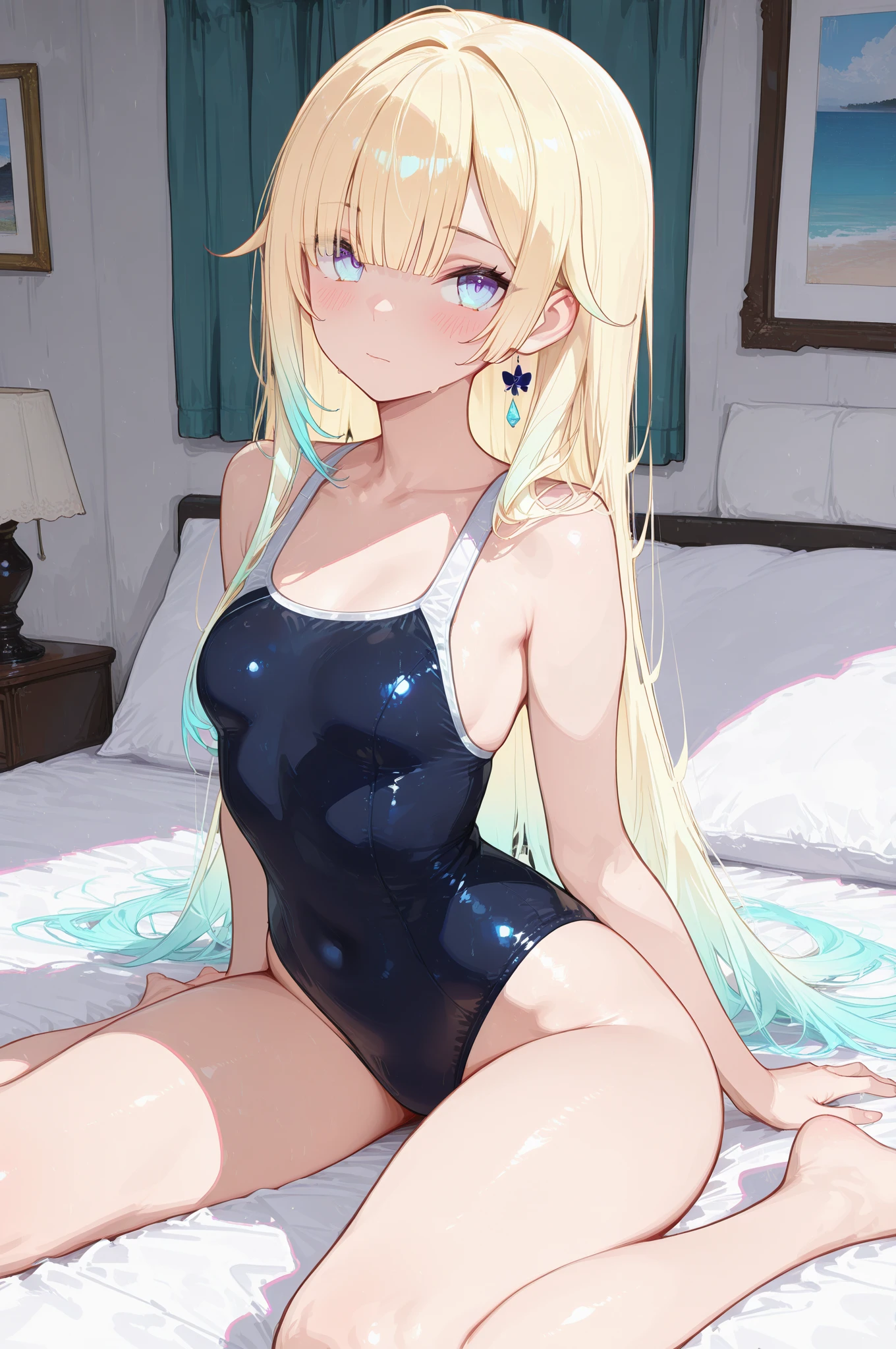 super fine illustrations,Animate,1 boy,Lewd expression,Sexy,Gay,pleasant sensation,vehement,perspired,Shirtless,Heart to eye,Ponytail hairstyle，Parted bangs,blond hairbl,Purple eye,White skin,Full body like，Femininity，Wear only briefs，There is a milky white liquid on the body，There are pronounced male genitalia，One man only，drools，drenched all over the body，Precise legs，