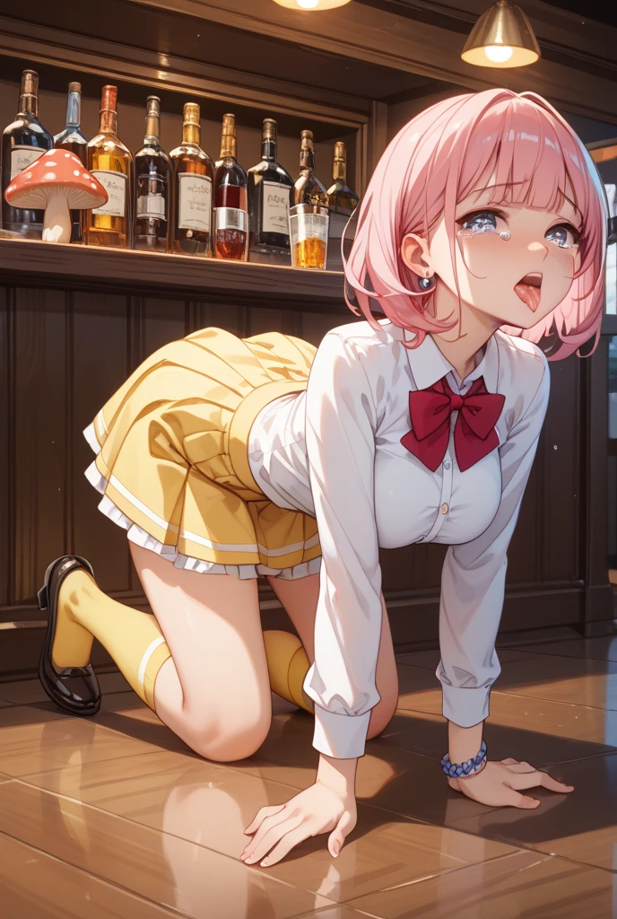 Young girl with pink hair, long twintail hairstyle, ((small bushy eyebrows)), wearing lolita dress, lolicon (Zankuro) drawing style by zankuro artist, Zancrow style, image uploaded in R34, in the mall, surprised face , suddenly having ??????????????????????????????????????????????????????????????????????ed  in the male , (medium perky ), perfect , young boy  her