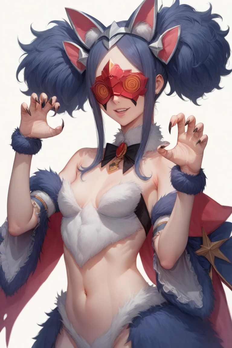 score_9,score_8_up,score_7_up,source_anime,1girl,<lora:whitemask:1>,white mask,fluffy brown hair,leotard,center opening,