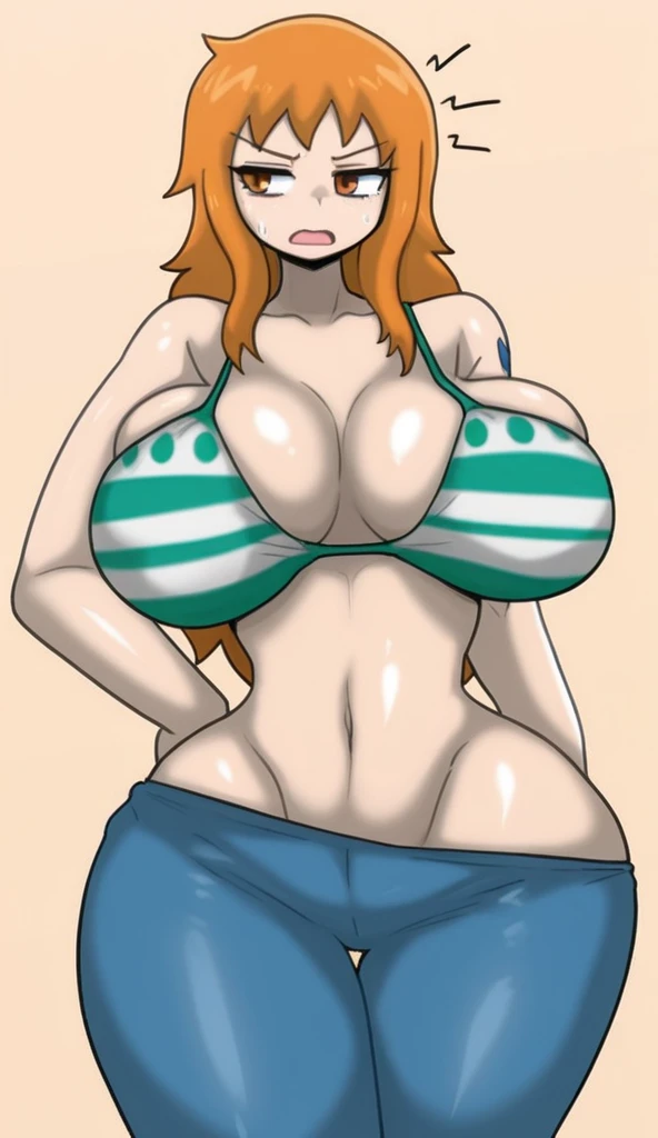 score_9, score_8_up, score_7_up, score_6_up, source_anime, BREAK, nami, one piece, genderswap, genderbend, smug, blush, huge ?????, huge ????, ftm genderswap, genderbend, looking at viewer, ????????, tank top